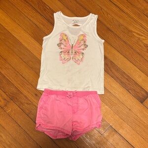 Children’s Place girls 5T White&Pink Graphic Tank Top & Matching 5T pink Shorts